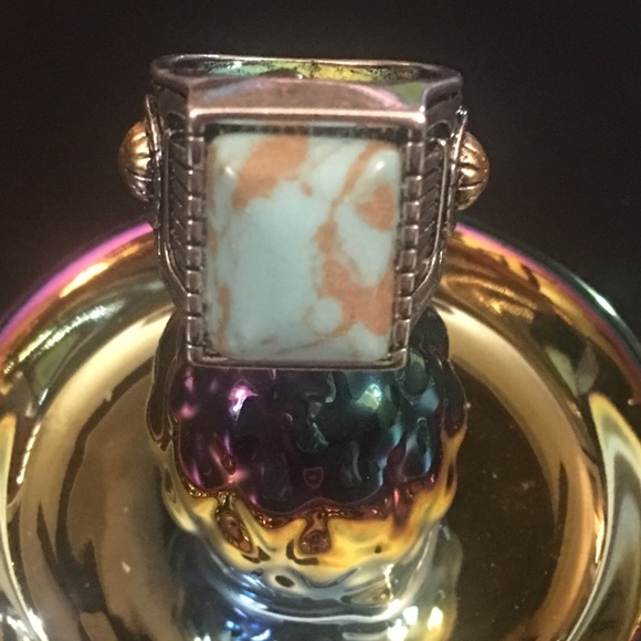 Jewelry - Silver Tone Aqua Cabochon Ring
